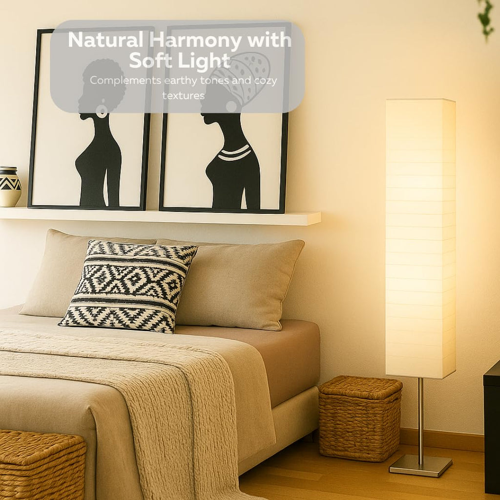Light Accents Honors Paper Floor Lamp - Japanese Style Standing Lamps s 50 Inches Tall with White Paper Shade - Paper
