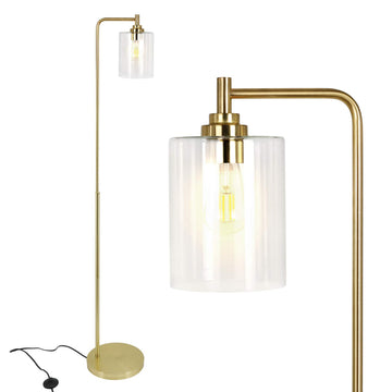 Modern Floor Lamp with Glass Shade, Art Brass Standing Lamp, Guest Room, Office, Indoor Tall Pole Light with Reading