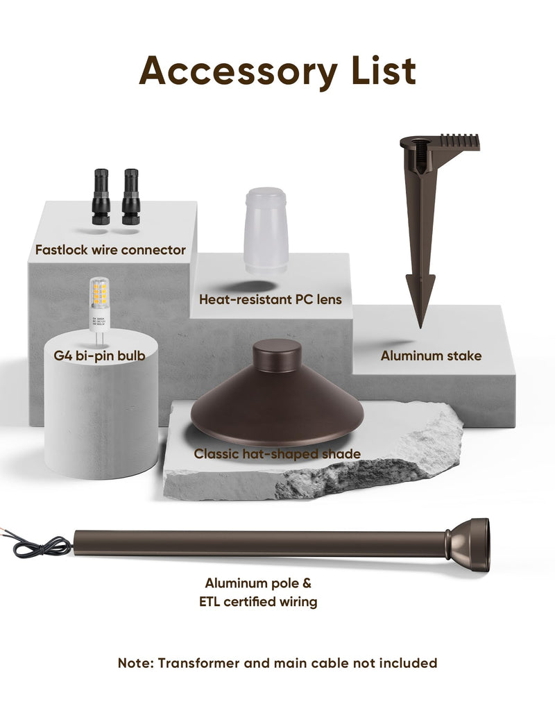 Low Voltage Landscape Lighting 12-Pack, Aluminum 12V Pathway Lights with G4 Bulbs, Waterproof Oil Rubbed Bronze Color
