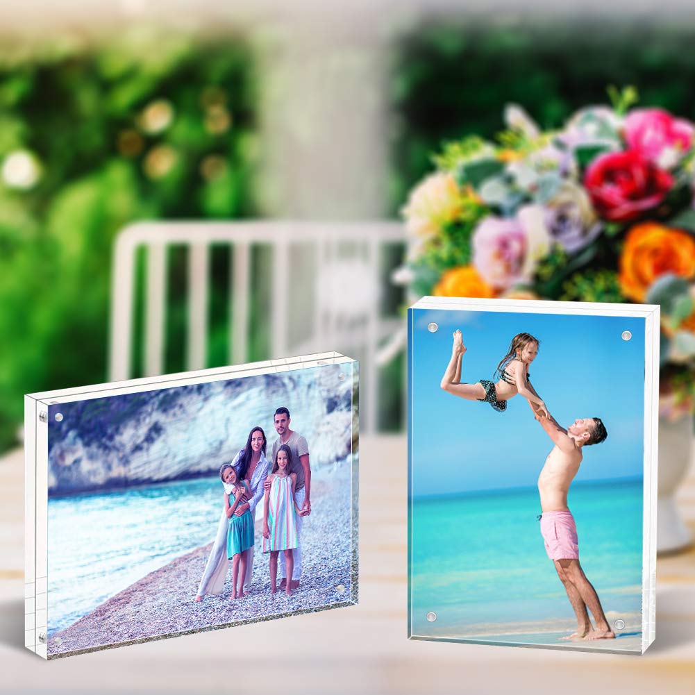 Acrylic Frame, 2 Pack 4x6 Acrylic Picture Frames, 20mm Thicker Frameless Clear Frame Double Sided Magnetic Frame
