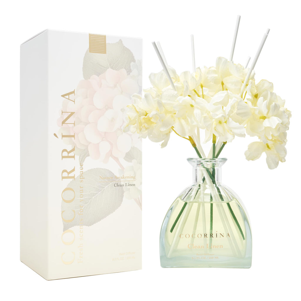 Reed Diffuser - 8.5 Oz Clean Linen Reed Diffuser with 8 Sticks Bathroom Shelf Decor (Simple Luxe Collection)