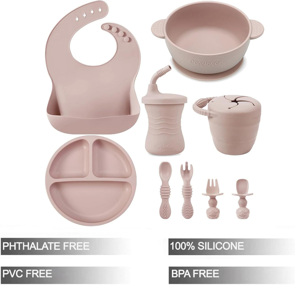 9 PCS Silicone Baby Feeding Set, Suction Plate & Utensils