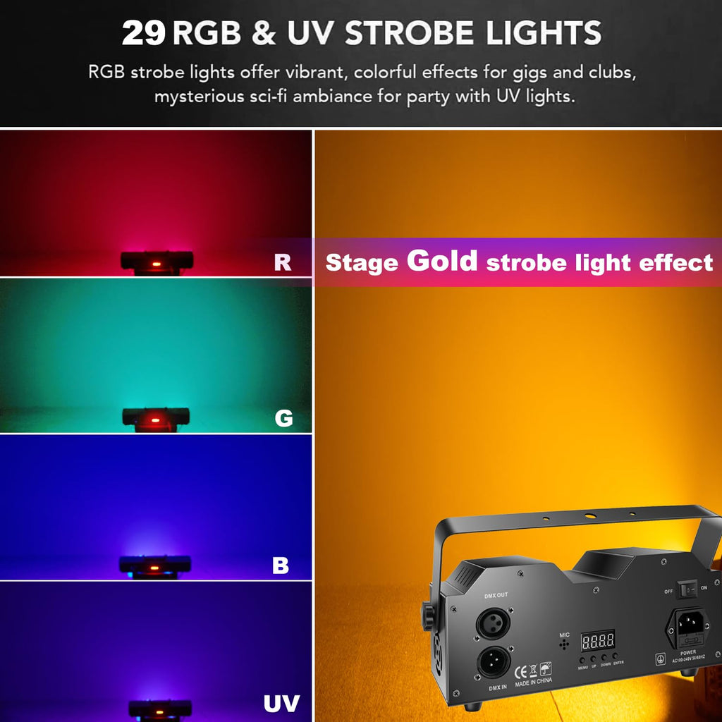 DJ Lights for Parties, Disco Lights DMX and Sound Activated Stage Light, 29-Eyes LED Stage Lighting for Parties