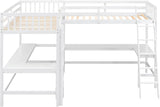 Corner Double Loft Bed with L-Shaped Desks, Twin Loft Bed with Desks & Slant Ladder for Kids Teens Adults