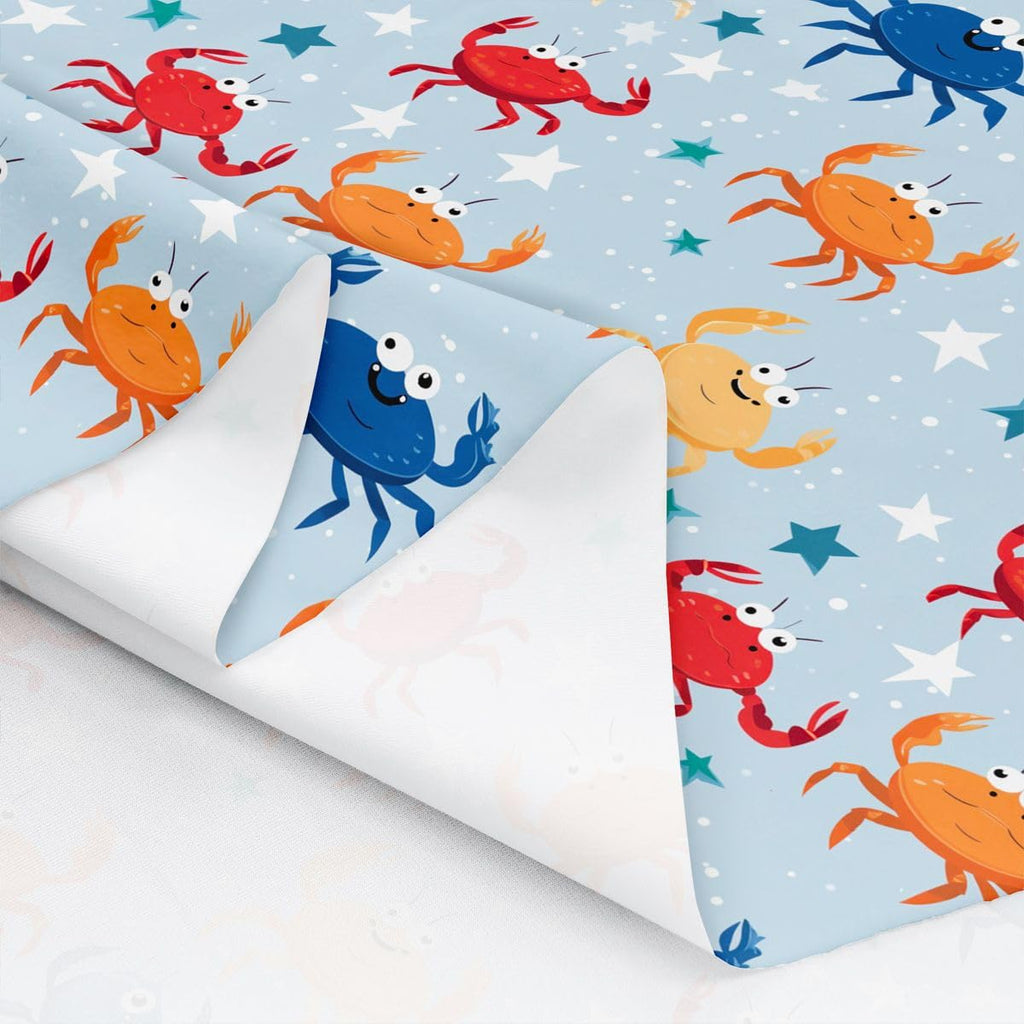 Watercolor Crab Fabric by The Yard, Ocean Theme Sealife Fabric, Cartoon Cute Sea Animals Fabric Decor, Geometric Star