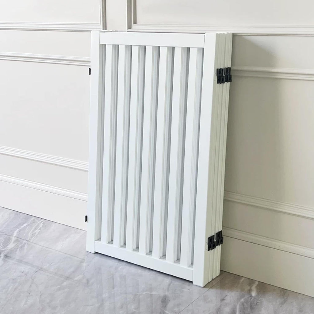 Wooden Free Standing Dog Gate, White Step-Over Pet Barrier