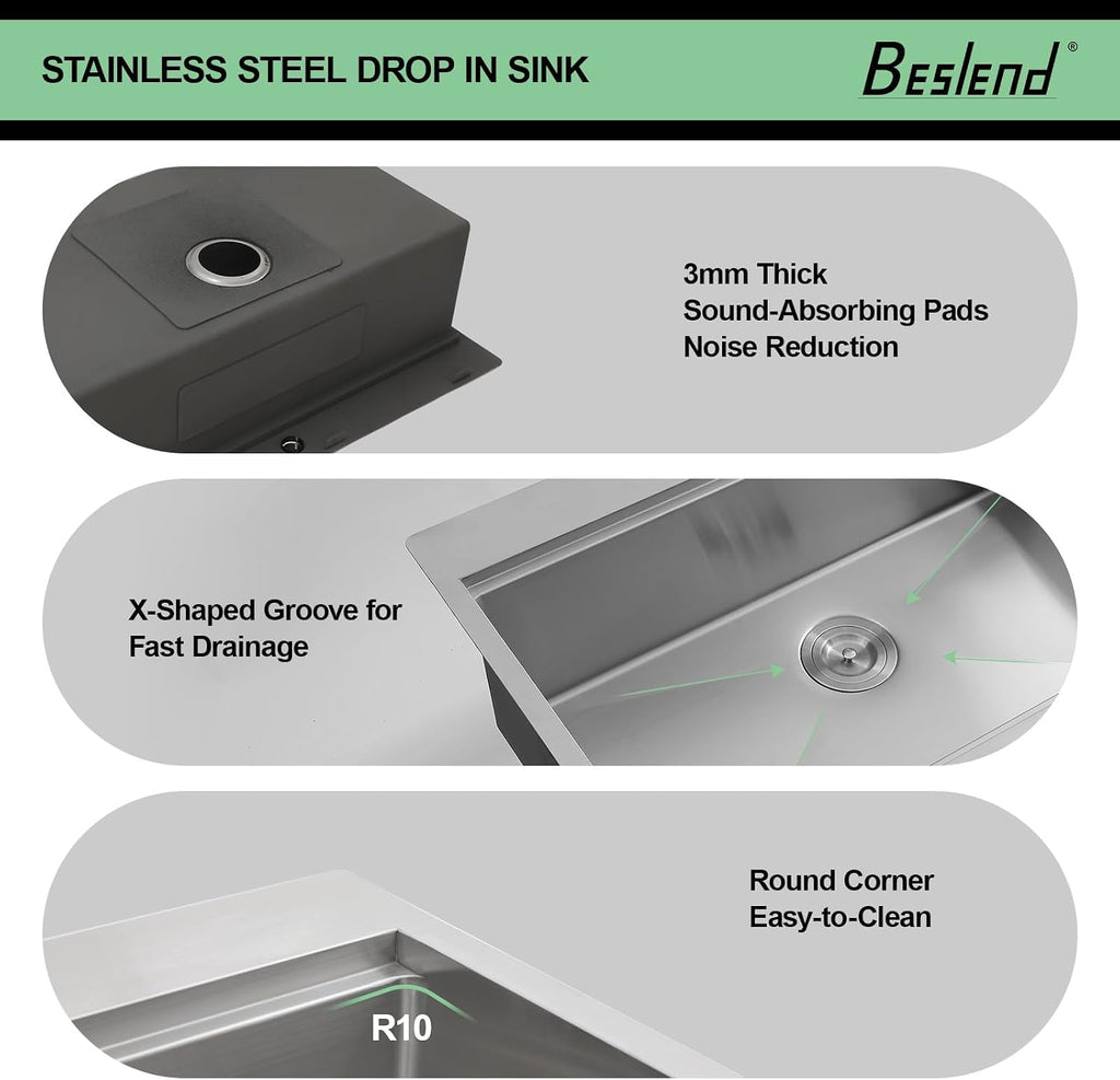 33 Drop In Workstation Kitchen Sink | 33x22 Single Bowl Workstation Sinks Stainless Steel Topmount Sink 16 Gauge