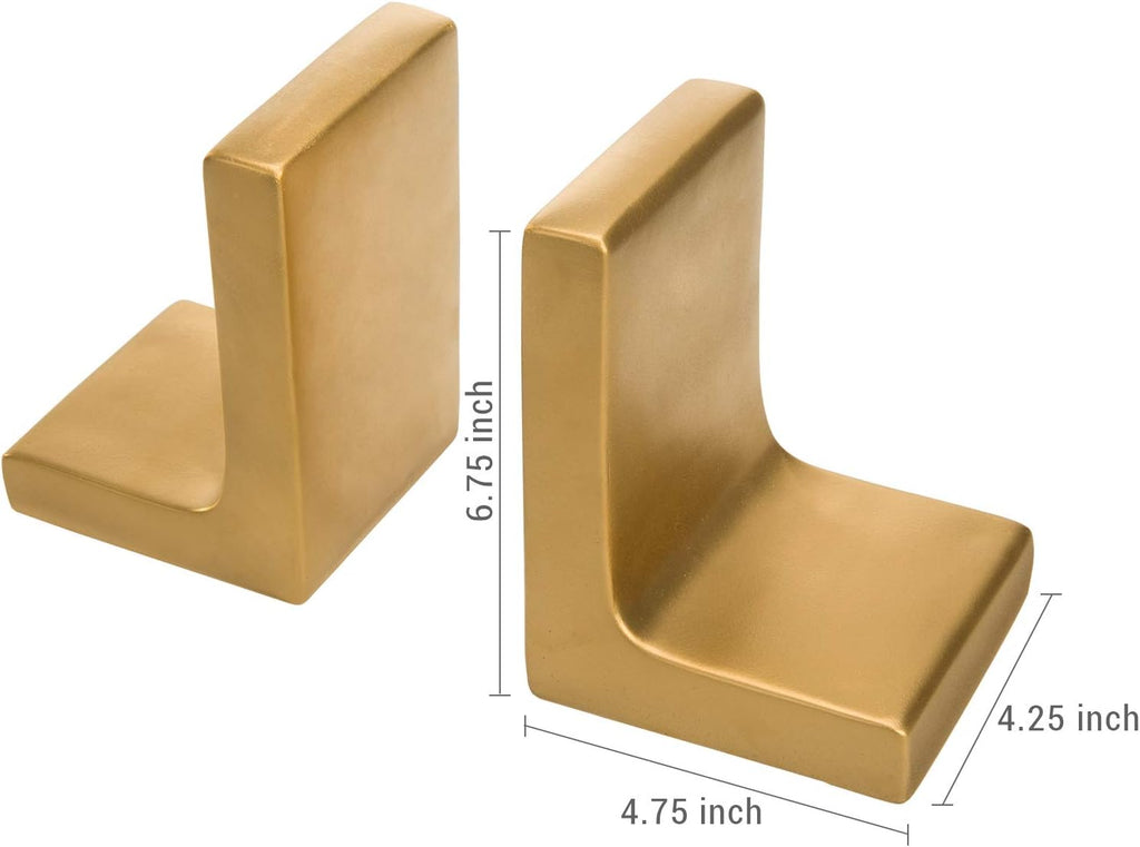 Modern Gold Concrete Office Bookshelf Decor Bookends for Heavy Book and Textbooks, Desktop Book Holder, 1 Pair