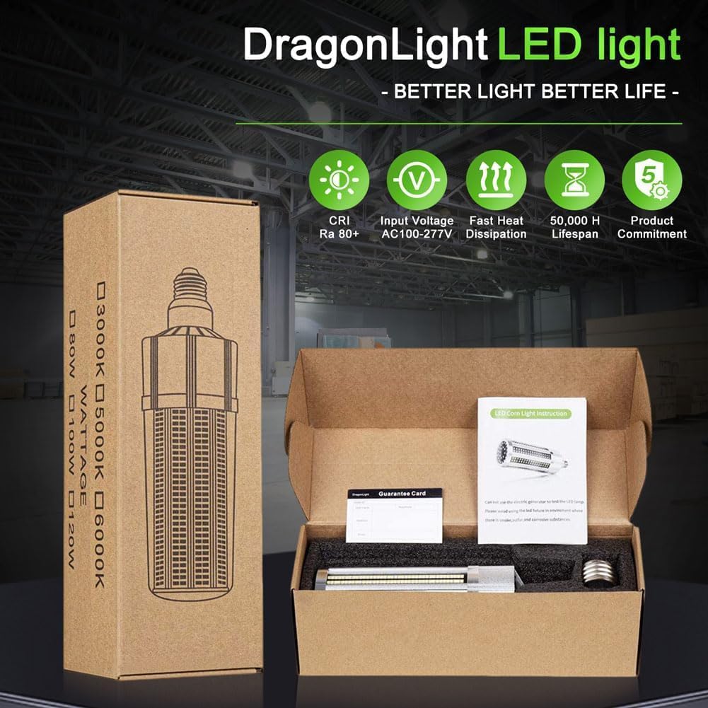 120W Commercial Grade Corn LED Light Bulb Fanless(400 Watt MH/HPS Replacement) E26/E39 Large Mogul Base LED Lamp