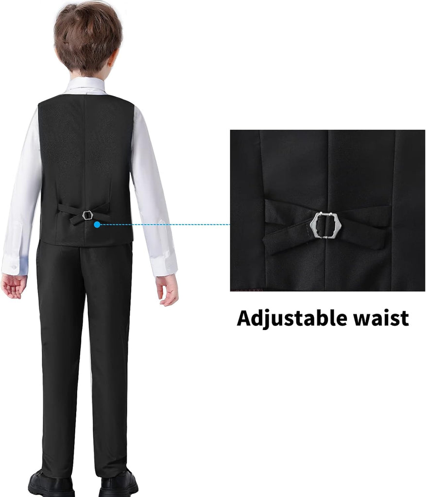 Boys' Suits Formal Slim Fit Tuxedo Boys Vest and Pants Set for Teens Dress Clothes Wedding Outfit with Tie and Bow Tie