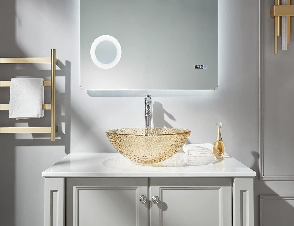 Pearl Series Glass Vessel Sink In Gold Top Raindrop Mount Sinks Above Countertop | Vanity Countertop Sink Bowl with