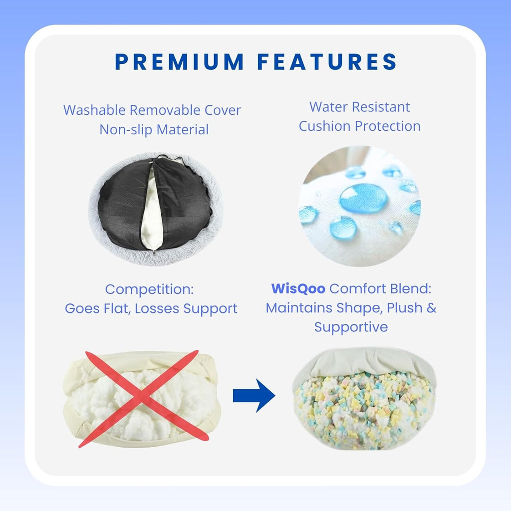 Calming Donut Dog Bed - Faux Fur Anti-Anxiety Pet Bed with Removable Washable Cover & Water-Resistant Liner - Plush
