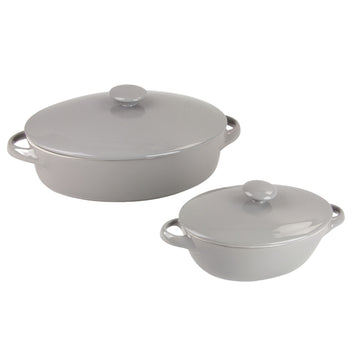Sienna Covered Casserole 10" and 7" Bakeware Set, Gray