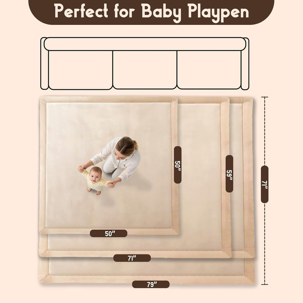 Play Mat for Floor, 1.3 Inch Thick Memory Foam Tummy Time Mat with Non Slip Backing, Soft Coral Velvet 50×50 Inch