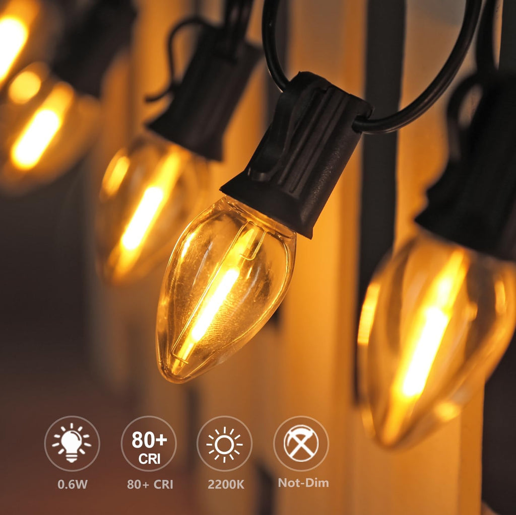 C7 LED Night Light Bulbs, 0.6W, E12 Base, Warm White 2200K, 50 Pack