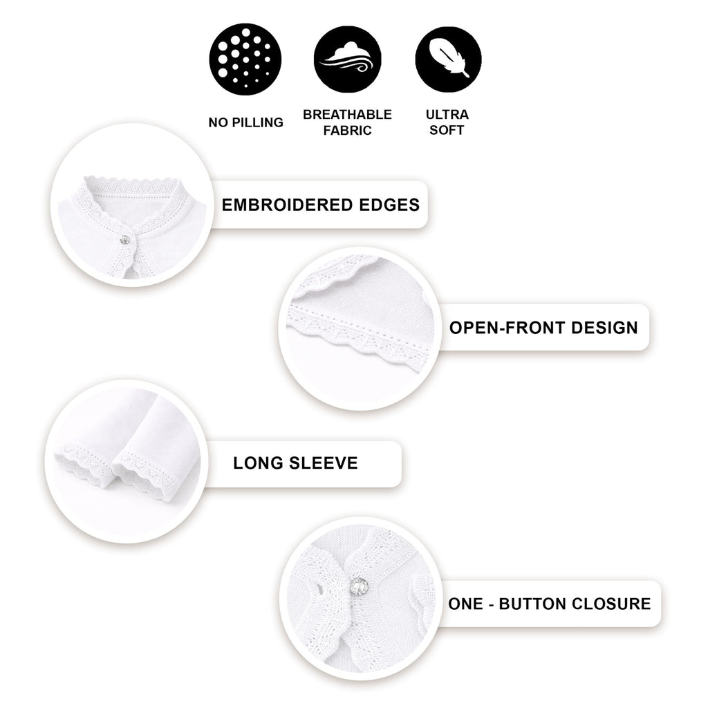 Baby Girls' Knit Long Sleeve Button Closure Bolero Cardigan Shrug White