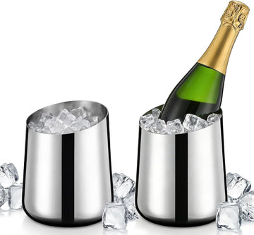 Wine Chiller Bucket Stainless Steel Champagne Bucket 750ml Wine Bottle Cooler Champagne Chiller Double - Set of 2