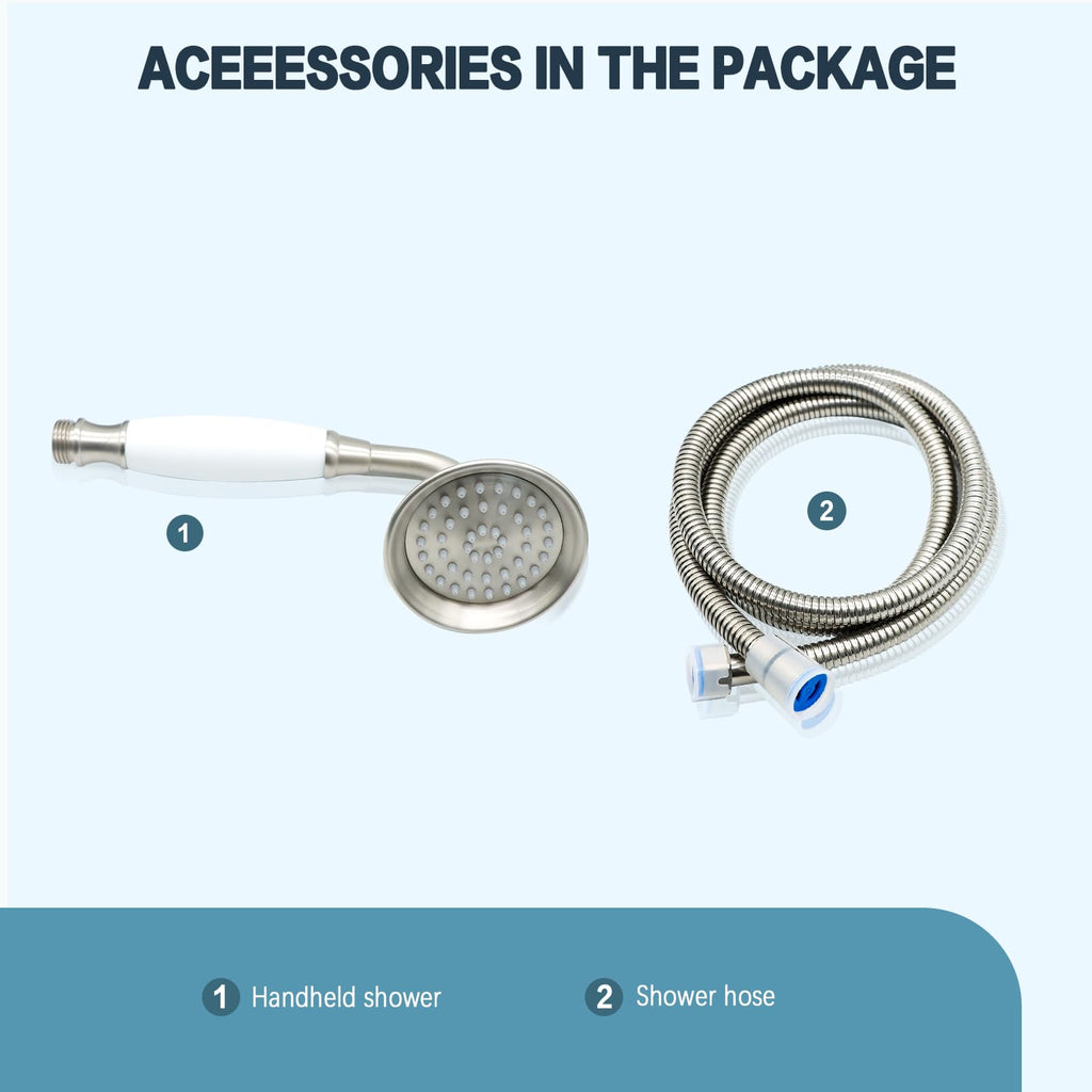 Vintage Hand-held Shower Rain Sprayer Telephone Shaped Ceramic Shower Head with 59 Inch Hose , Brushed Nickel