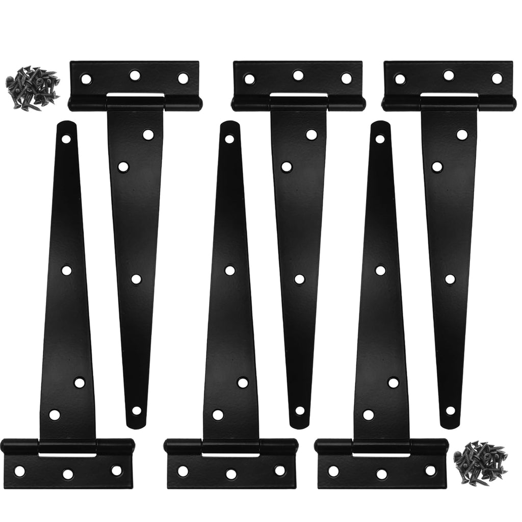 Heavy Duty T-Strap Hinge, Black, 8 Inch, 6 pcs