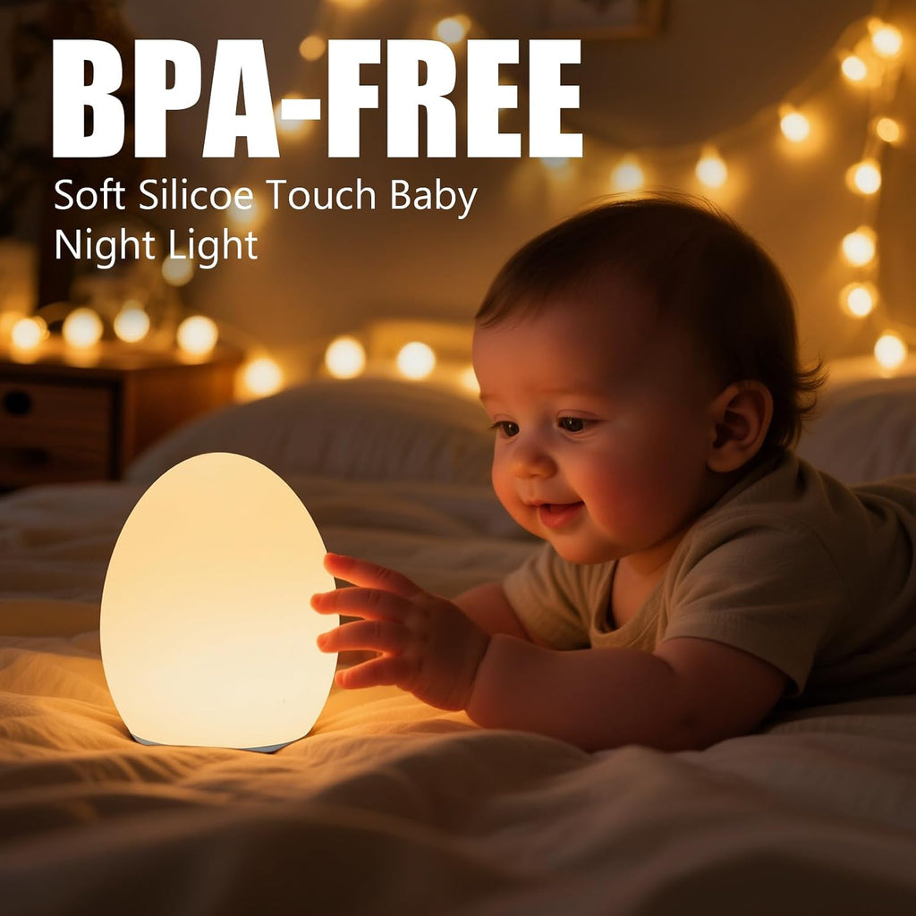 Baby Night Light, Silicone Egg Light for Kids, Portable Touch Night Lamp with 11 Colors Changing, Nursery Night Light