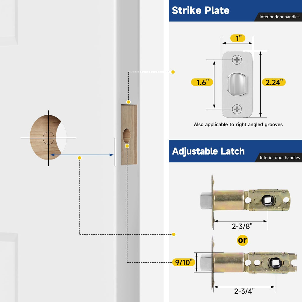Passage Door Handle Keyless Closet Door Handles Interior Wave Lever Door Handle, Reversible for Right & Left, Satin