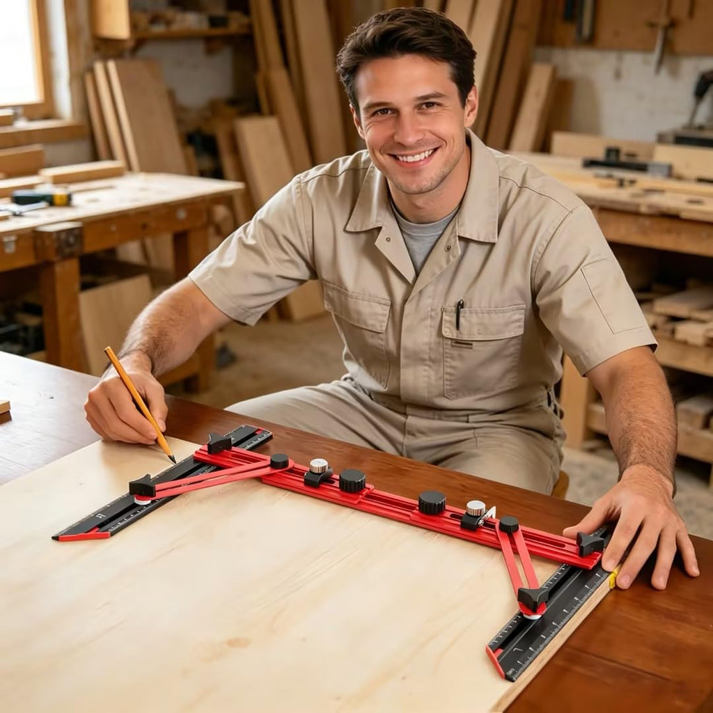 Stair Tread Template Tool with Triangular Brace and Edge Flip Stops