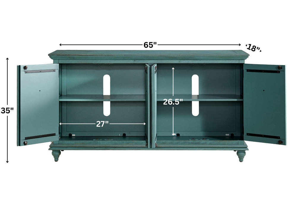 Garden District 65" Solid Wood TV Stand, Turquoise