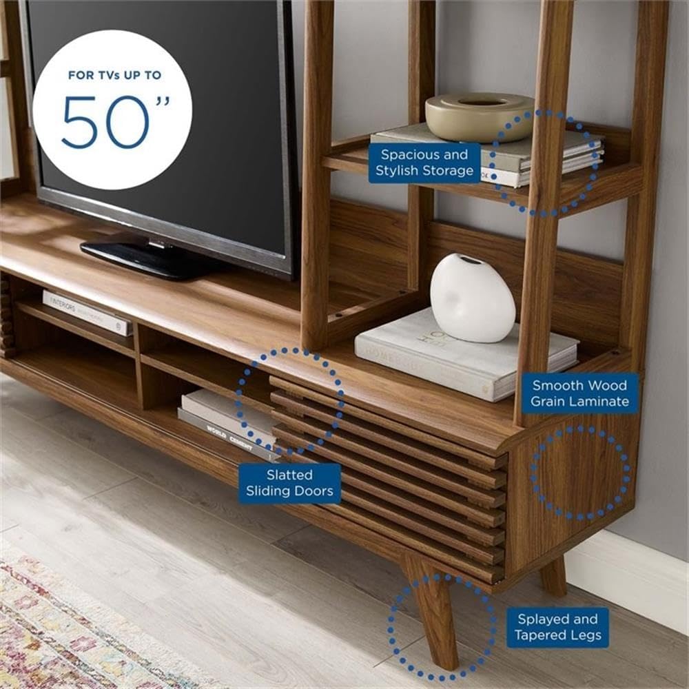 Render Mid-Century Modern TV Stand Entertainment Center, 70", Walnut