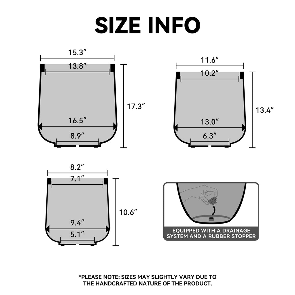 Large Round Curved Weathered Concrete Planter 16.5" Dia, Outdoor