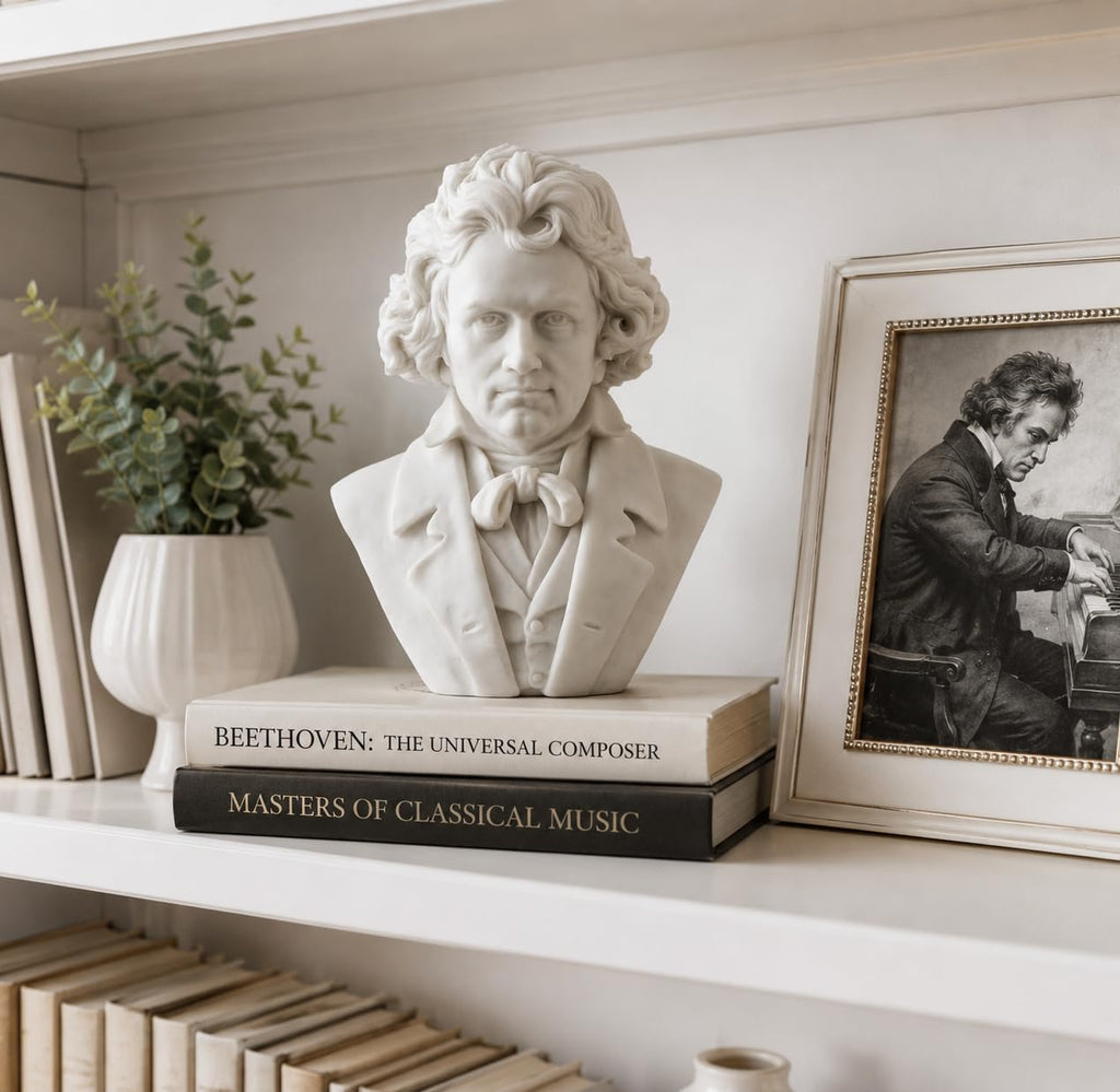 Ludwig van Beethoven Bust Statue, Classical Music Decor, White Finish