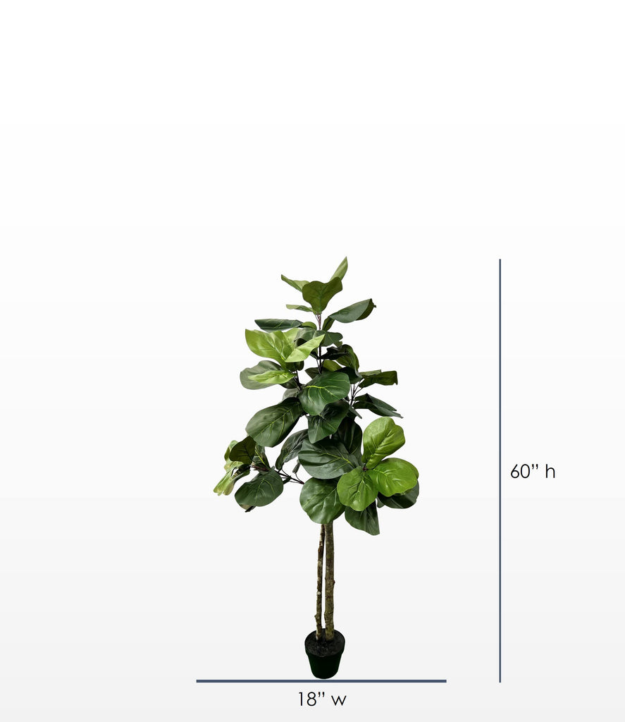 Handmade 5ft Fiddle Leaf Fig Ficus Lyrata Artificial Tree with Ethically Sourced Real Wood Trunks, Hypoallergenic