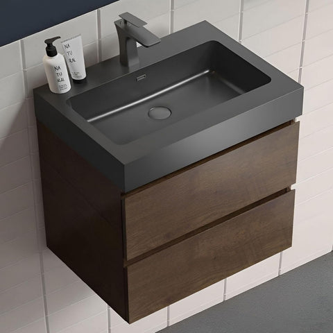 24" Floating Bathroom Vanity with Black Sink, Modern Bathroom Cabinet with Top and Soft Close Drawers