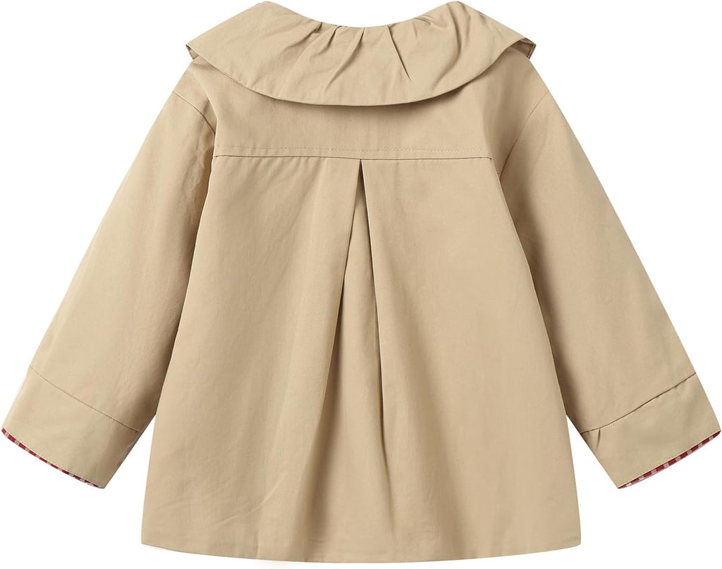 Girls Peter Pan Collar Jacket Plaid Accents Lace Ruffle Trim Button Jackets