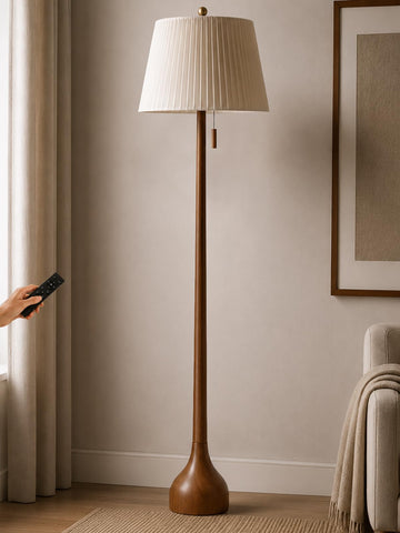 Mid Century Modern Real Wood Floor Lamp with Remote, 2 Shades
