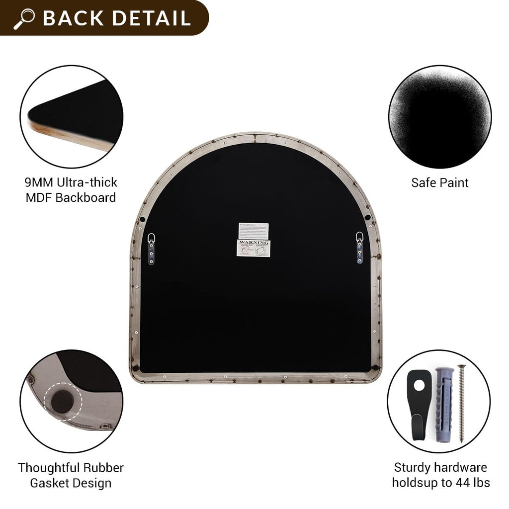 Brushed Nickel Arched Mirror, 30x30'' Arch Wall Mirror, Arch Bathroom Mirror Rustproof Metal Frame 1'' Deep Set Wall
