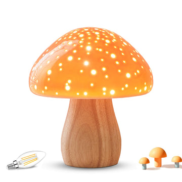 Mushroom Lamp Ceramic Bedside Table Lamp Orange