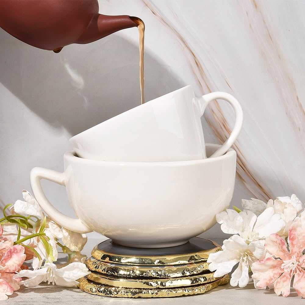 Natural Agate Coasters Bar Beer Coffee Tea Coaster,White Agate Slices Cup Mat with Gold Plated Edge Decor () - Set of 4