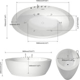 71" Acrylic Freestanding Whirlpool Bathtub, Oval Jetted Soaking Tub with 6 Water Jets & 7-Color LED Lights