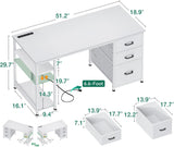 51 Inch Computer Desk with Drawers & USB Power Outlets