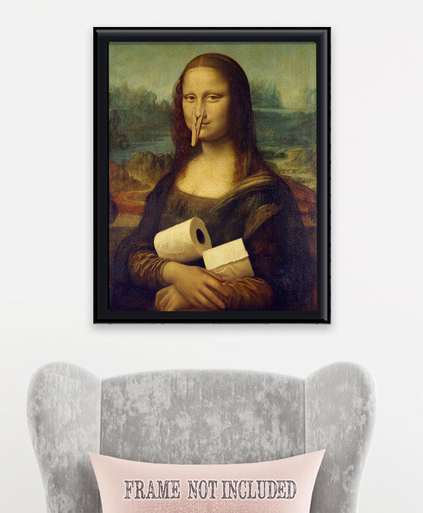 Mona Lisa Parody 16x20 Canvas Poster: Funny Art Print Featuring the Iconic Mona Lisa with a Clothespin on Her Nose