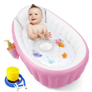 Baby Inflatable Bathtub, Portable Travel Baby Infant Bath Tub Toddler Bathtub with Air Pump, Foldable Non-Slip Shower