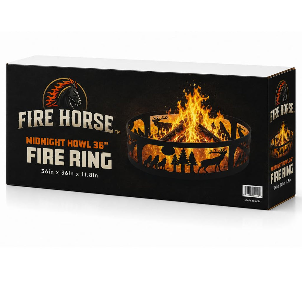 Fire Horse 36 Inch Fire Pit Ring - Heavy Duty Wood Burning Fire Ring Insert - Outdoor Steel Campfire Bonfire Pit