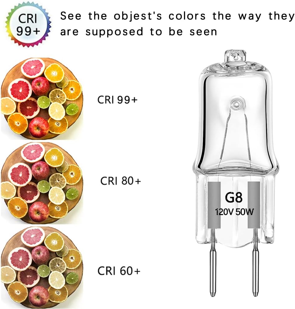 G8 Halogen Light Bulbs 50W 120V Xenon G8 Base 2Pin T4 JCD Type Warm White for Microwave Oven Replacements,for Candle