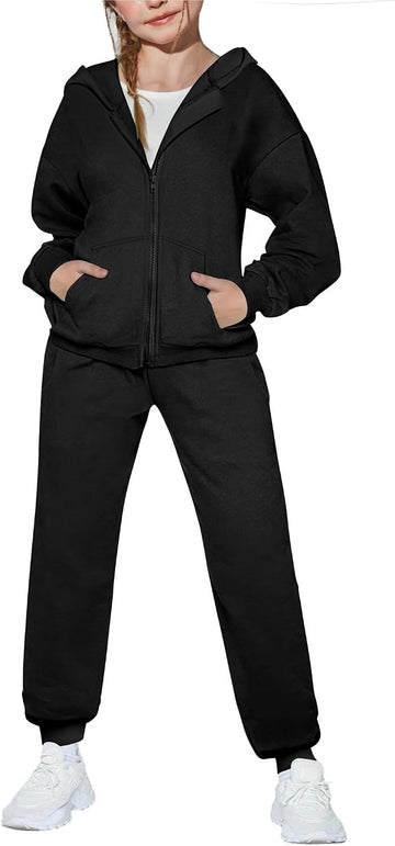 Girls 2 Piece Outfits Zip Up Sweatshirts and Sweatpants Tracksuits