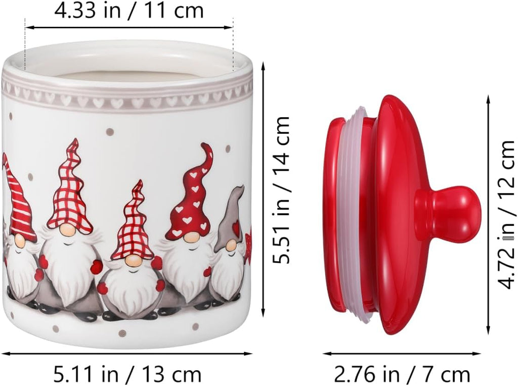 Gnome Cookie Jar, 5 X 7 Inch Ceramic Christmas Cookie Jar with Lids, Airtight Christmas Canisters Xmas Candy Dish