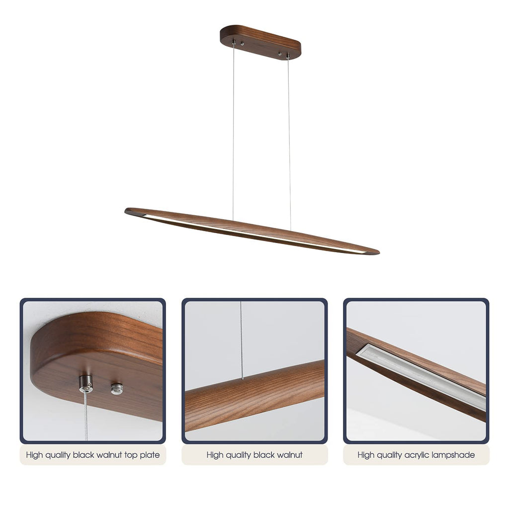 71" Wood Linear Pendant Light Wood Linear Dinning Room Light Island Lights LED Dimmable Chandelier 40w Billiard &