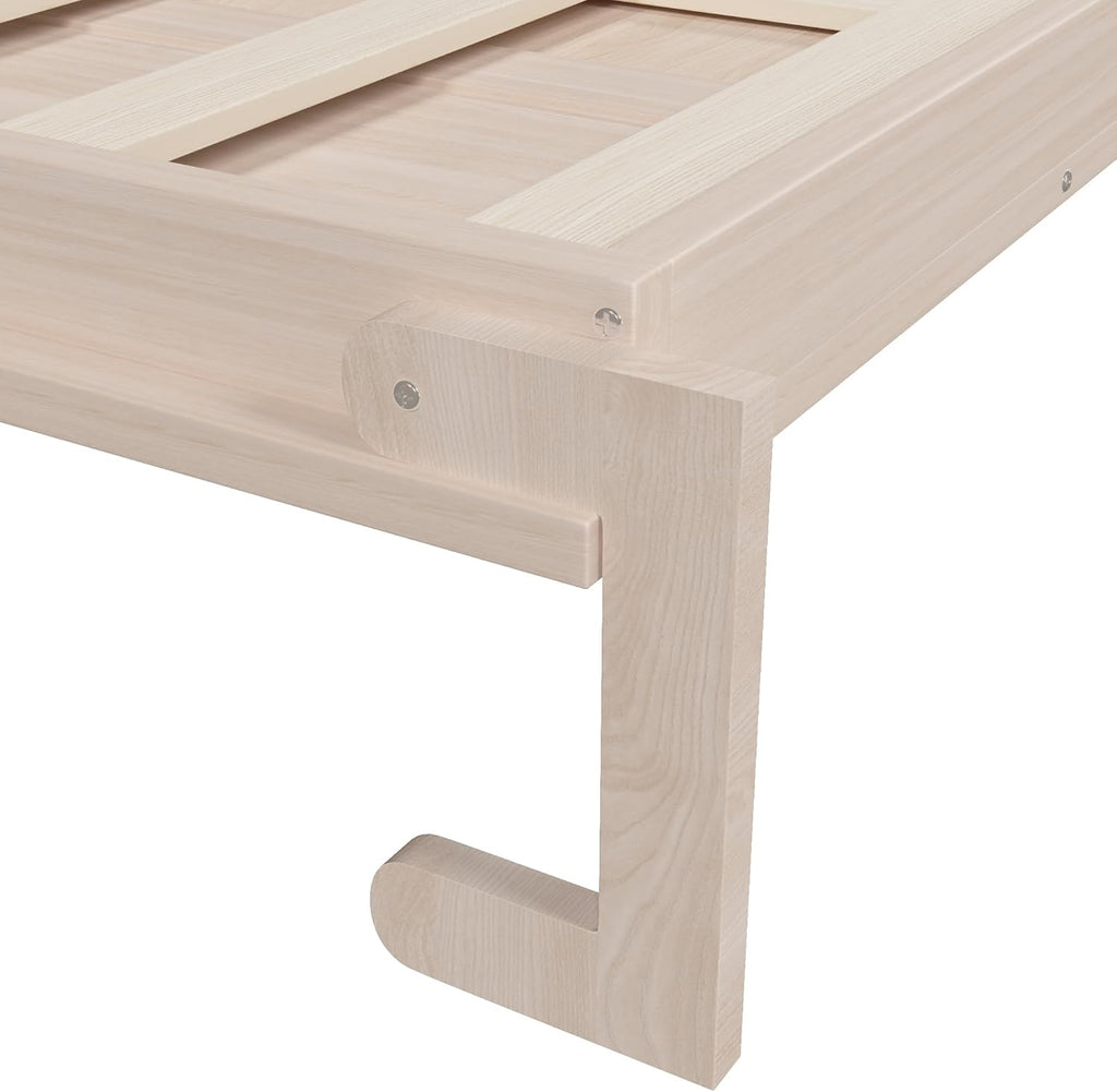 Murphy Bed with LED, Solid Wood Wall Bed, Converts to Cabinet for Space Saving, Queen, Beige