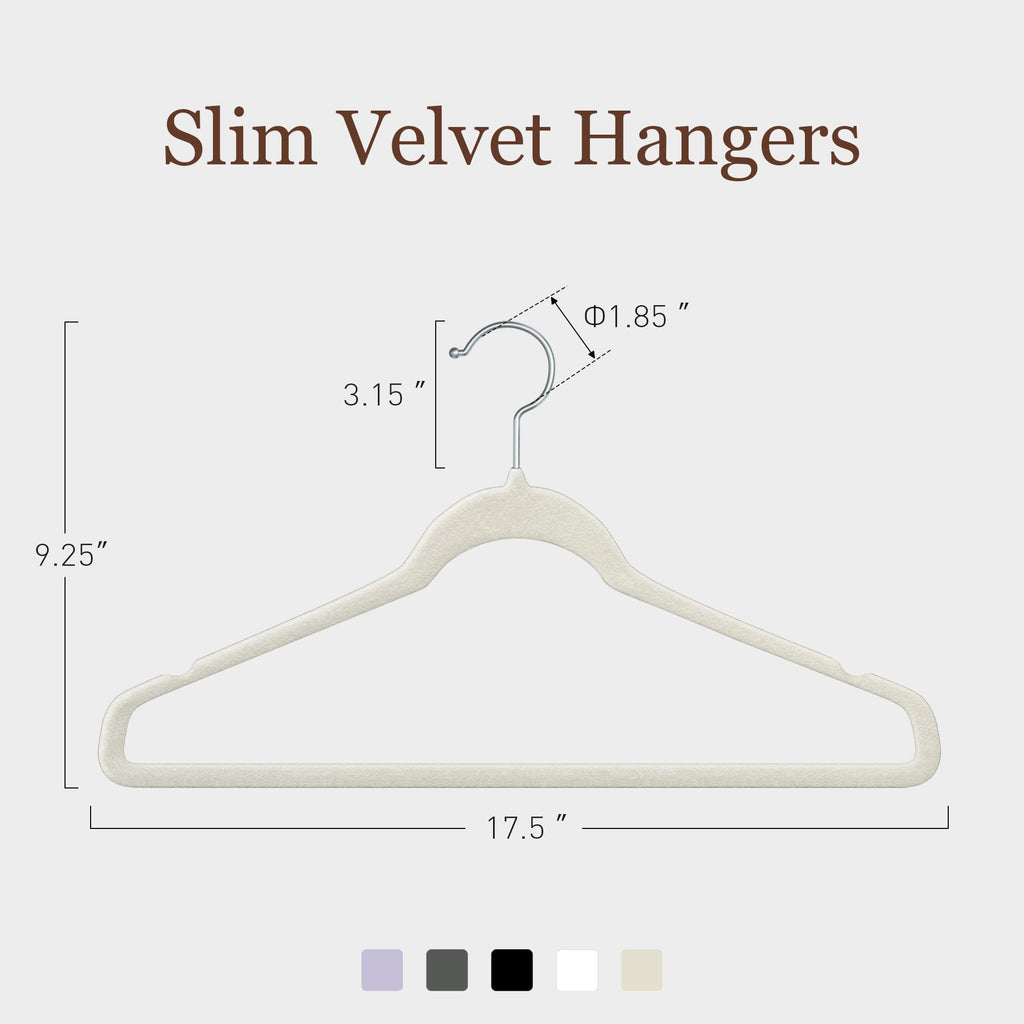 Velvet Hangers 100 Pack, 17.5" Non-Slip Clothes Hangers, Ivory