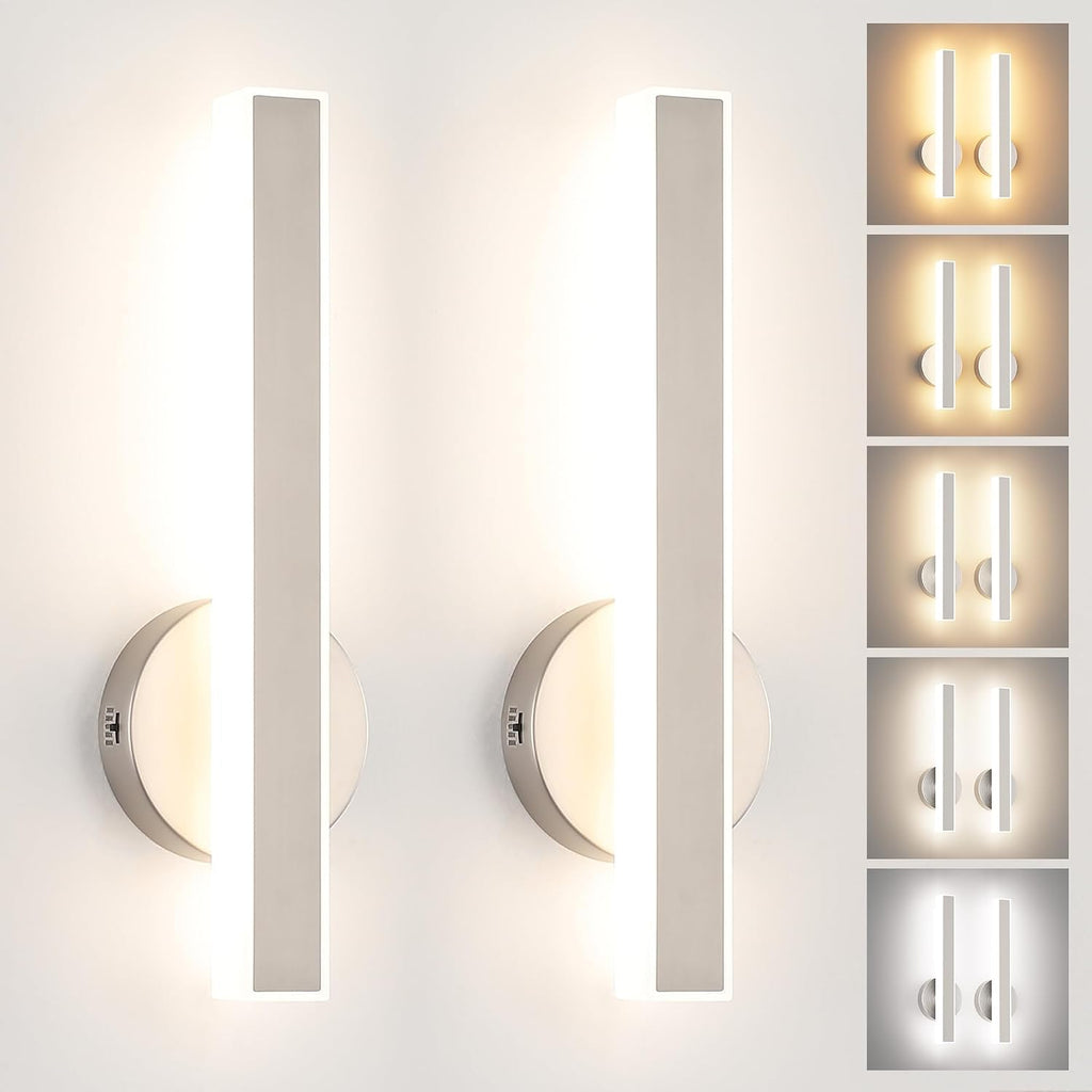 Brushed Nickel Wall Sconce Hardwired Modern LED 18W Wall Sconce Set of Two, 15.7Inches Wall Lights Bedroom Hallway