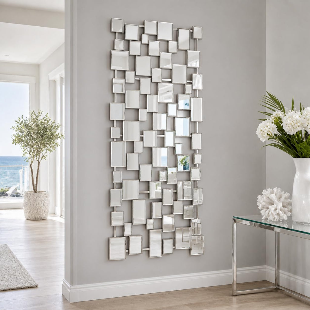 Large Modern Wall Mirror - 27.55"x55.1" Silver Wall Mirrors Metal Framed Decorative Mirror Bedroom Living Room Home